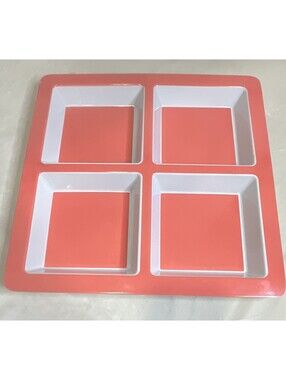 2 Citrus Pop Melamine Square Serving Tray Salmon/White Divided 4-Comp